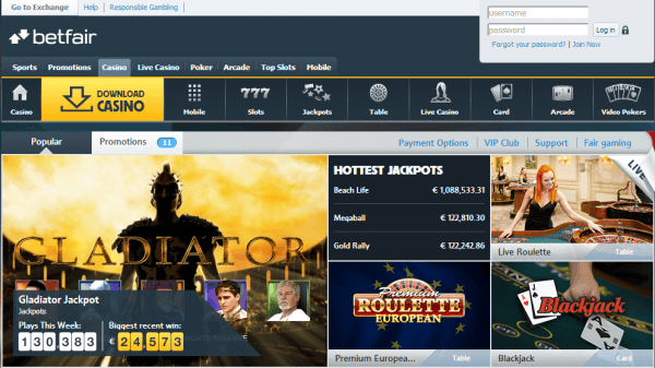 The Betfair Casino portfolio features an impressive range of table games and slot machines.